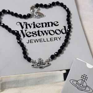 Vivienne Westwood Black Beaded Necklace with Silver Orb